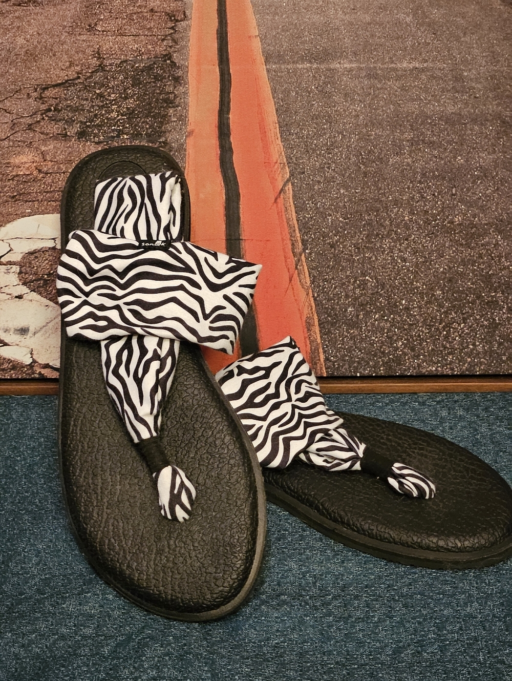 Sanuk Zebra-Print Black Yoga Sling Sandals
